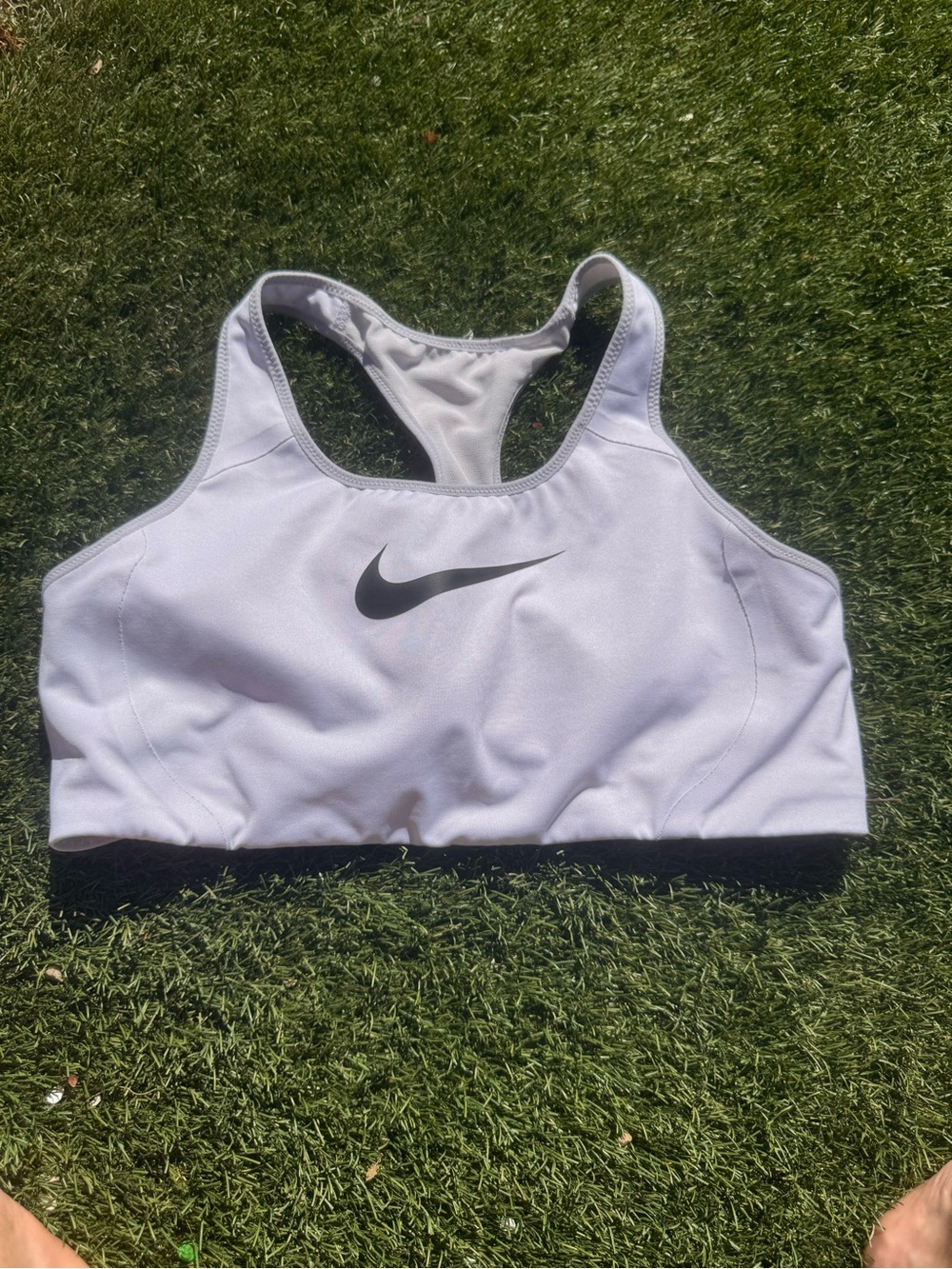 Nike White Racerback Sports Bra with Black Swoosh